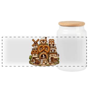 Märchenhafte Bäckerwelt mit Brezeln - Panorama Keksdose mit Holzdeckel - Weiß - Vorne