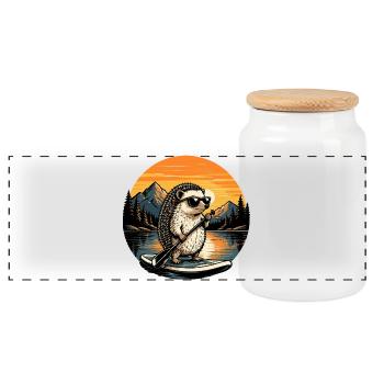 Hedgehog SUP Paddleboard Board Stand Up Paddle - Panoramic Cookie Jar with Wooden Lid - white - Front