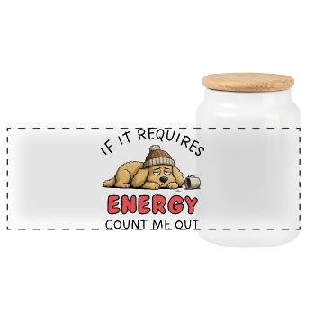 Golden Retriever Needs Energy? Count Me Out Design - Panoramic Cookie Jar with Wooden Lid - white - Front