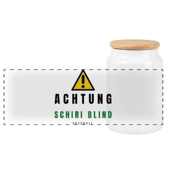 Achtung Schiri Blind Fußball - Panorama Keksdose mit Holzdeckel - Weiß - Vorne