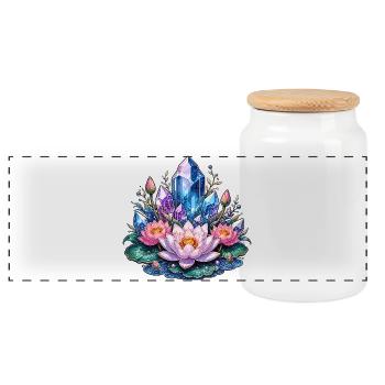 Kristall Lotus Fantasie - Panorama Keksdose mit Holzdeckel - Weiß - Vorne