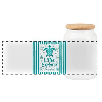 Petite Tortue Exploratrice - Boîte à biscuits avec couvercle en bois - blanc - Devant