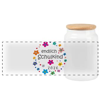 Finally a schoolchild in 2026 - Panoramic Cookie Jar with Wooden Lid - white - Front