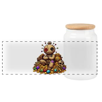 Sewn Voodoo Doll Treasure Pirate in Gold - Panoramic Cookie Jar with Wooden Lid - white - Front