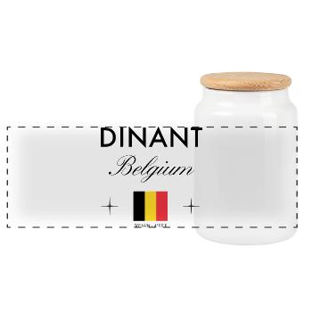 Dinant, Belgium, coordinates, travel, souvenir - Panoramic Cookie Jar with Wooden Lid - white - Front