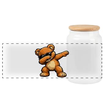 Dabbing Teddy - Panorama Keksdose mit Holzdeckel - Weiß - Vorne