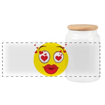 Verliebtes Gesicht Herz Augen Design - Panorama Keksdose mit Holzdeckel - Weiß - Vorne