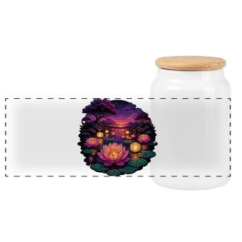 Lotus-Lichter am Abend - Panorama Keksdose mit Holzdeckel - Weiß - Vorne