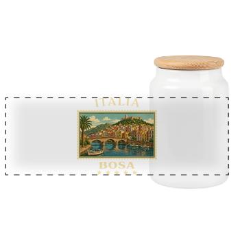 Italien Bosa Vintage Reisemarke - Panorama Keksdose mit Holzdeckel - Weiß - Vorne