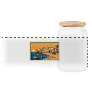 Spanien Cádiz Vintage Reisemarke - Panorama Keksdose mit Holzdeckel - Weiß - Vorne