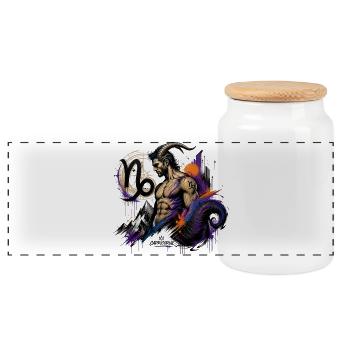 Capricorne Homme – Cadeau Astrologie - Boîte à biscuits avec couvercle en bois - blanc - Devant