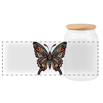 Geometric Tribal Butterfly - Panoramic Cookie Jar with Wooden Lid - white - Front