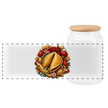 Golden fortune cookie in the magic of the festival - Panoramic Cookie Jar with Wooden Lid - white - Front
