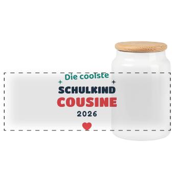 Einschulung 2026 Cousine - Schulkind Geschenk Schu - Panorama Keksdose mit Holzdeckel - Weiß - Vorne