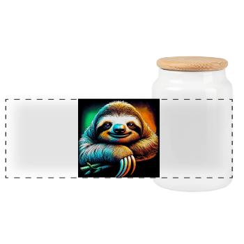 sloth - Panoramic Cookie Jar with Wooden Lid - white - Front