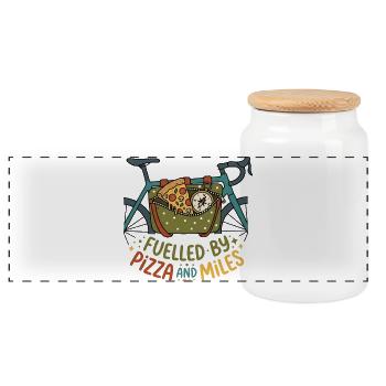 Angetrieben von Pizza und Miles Bikepacking - Panorama Keksdose mit Holzdeckel - Weiß - Vorne