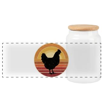Retro Huhn Sunset Vintage - Panorama Keksdose mit Holzdeckel - Weiß - Vorne