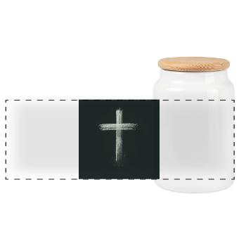 Kreuz Christliches Geschenk - Panorama Keksdose mit Holzdeckel - Weiß - Vorne