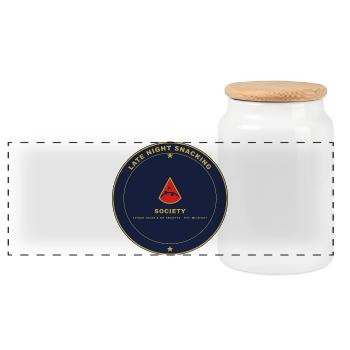 Nacht Snack Gesellschaft Emblem - Panorama Keksdose mit Holzdeckel - Weiß - Vorne