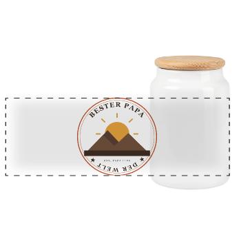 Papas Bergsonne Emblem - Panorama Keksdose mit Holzdeckel - Weiß - Vorne