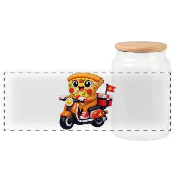 Pizza Hero auf Lieferfahrrad - Panorama Keksdose mit Holzdeckel - Weiß - Vorne