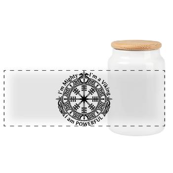 Runic Helm of Awe - I am Powerful - Panoramic Cookie Jar with Wooden Lid - white - Front