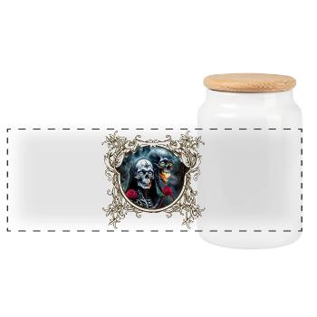 Totenkopf und Rosen: Gotische Kunst - Panorama Keksdose mit Holzdeckel - Weiß - Vorne