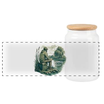 Hooked on Silence / For fishing enthusiasts - Panoramic Cookie Jar with Wooden Lid - white - Front