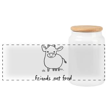 Friends Not Food Cow Vegan Minimalist - Panoramic Cookie Jar with Wooden Lid - white - Front