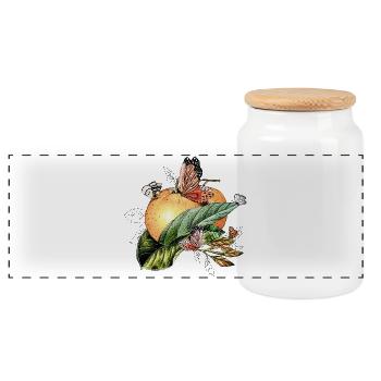 Butterflies on an orange - Panoramic Cookie Jar with Wooden Lid - white - Front