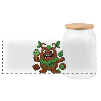 Niedliches Schoko-Minz Monster - Panorama Keksdose mit Holzdeckel - Weiß - Vorne