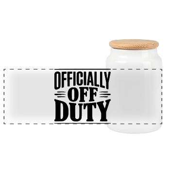 Officially Off Duty - Panoramic Cookie Jar with Wooden Lid - white - Front