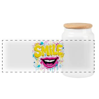 Graffiti smile in neon colors - Panoramic Cookie Jar with Wooden Lid - white - Front