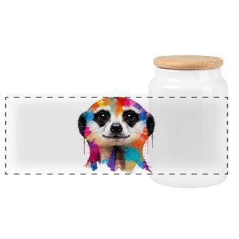 Colorful meerkat with splashes of color - Panoramic Cookie Jar with Wooden Lid - white - Front