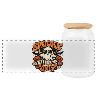 Spooky Vibes Only Ghost Retro Halloween - Panoramic Cookie Jar with Wooden Lid - white - Front