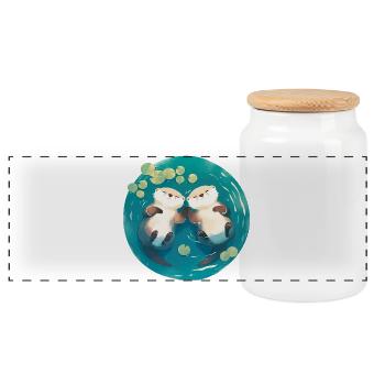Otter Cute Valentine's Day Anniversary Wedding Anniversary Couple - Panoramic Cookie Jar with Wooden Lid - white - Front