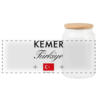 Kemer Turkey Coordinates Travel Souvenir - Panoramic Cookie Jar with Wooden Lid - white - Front