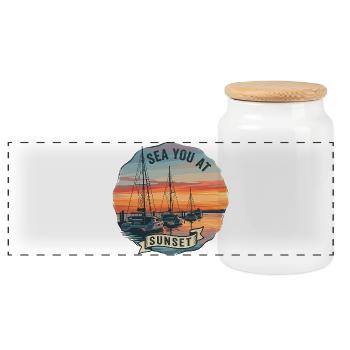 Sails at sunset - Panoramic Cookie Jar with Wooden Lid - white - Front