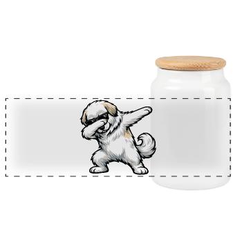 Dabbing Pyrenean Mountain Dog - Panoramic Cookie Jar with Wooden Lid - white - Front