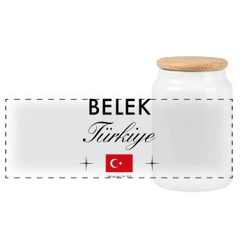 Belek Türkei Koordinaten Reise Souvenir - Panorama Keksdose mit Holzdeckel - Weiß - Vorne