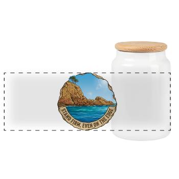 Illustration of landscape with cliff and sea - Panoramic Cookie Jar with Wooden Lid - white - Front