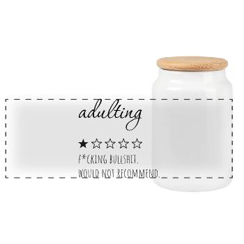 Adulting- would not recommend. - Panoramic Cookie Jar with Wooden Lid - white - Front