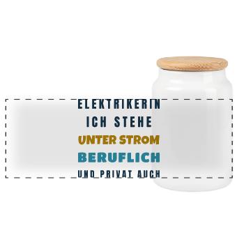 Elektrikerin Ich stehe unter Strom - Handwerk - Panorama Keksdose mit Holzdeckel - Weiß - Vorne