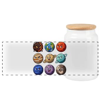 Planet Buddy Cartoon Series - Panoramic Cookie Jar with Wooden Lid - white - Front
