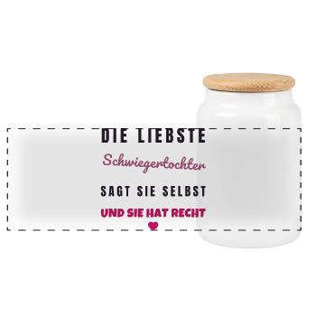 Lieblingsschwiegertochter - Geschenk Familie - Panorama Keksdose mit Holzdeckel - Weiß - Vorne