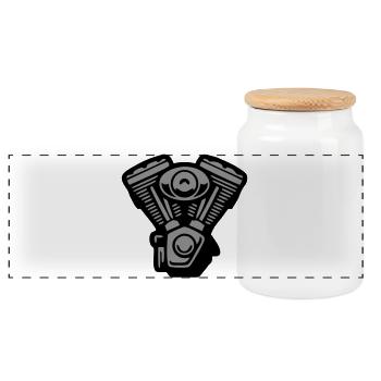 V2 Engine Block Graphics - Panoramic Cookie Jar with Wooden Lid - white - Front