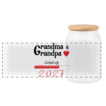 Grandma and Grandpa 2027 - Panoramic Cookie Jar with Wooden Lid - white - Front