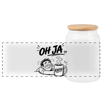 Kaffee oh ja Cartoon - Panorama Keksdose mit Holzdeckel - Weiß - Vorne