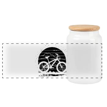 Mountain Biking Sketch - Panoramic Cookie Jar with Wooden Lid - white - Front