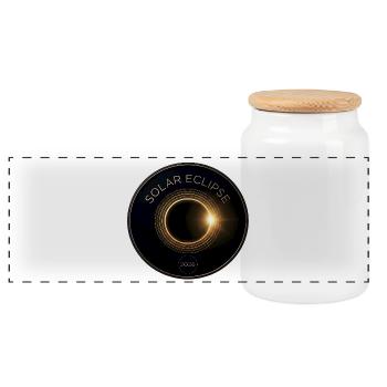 Total Solar Eclipse 2026 Golden Ring Medal Design - Panoramic Cookie Jar with Wooden Lid - white - Front